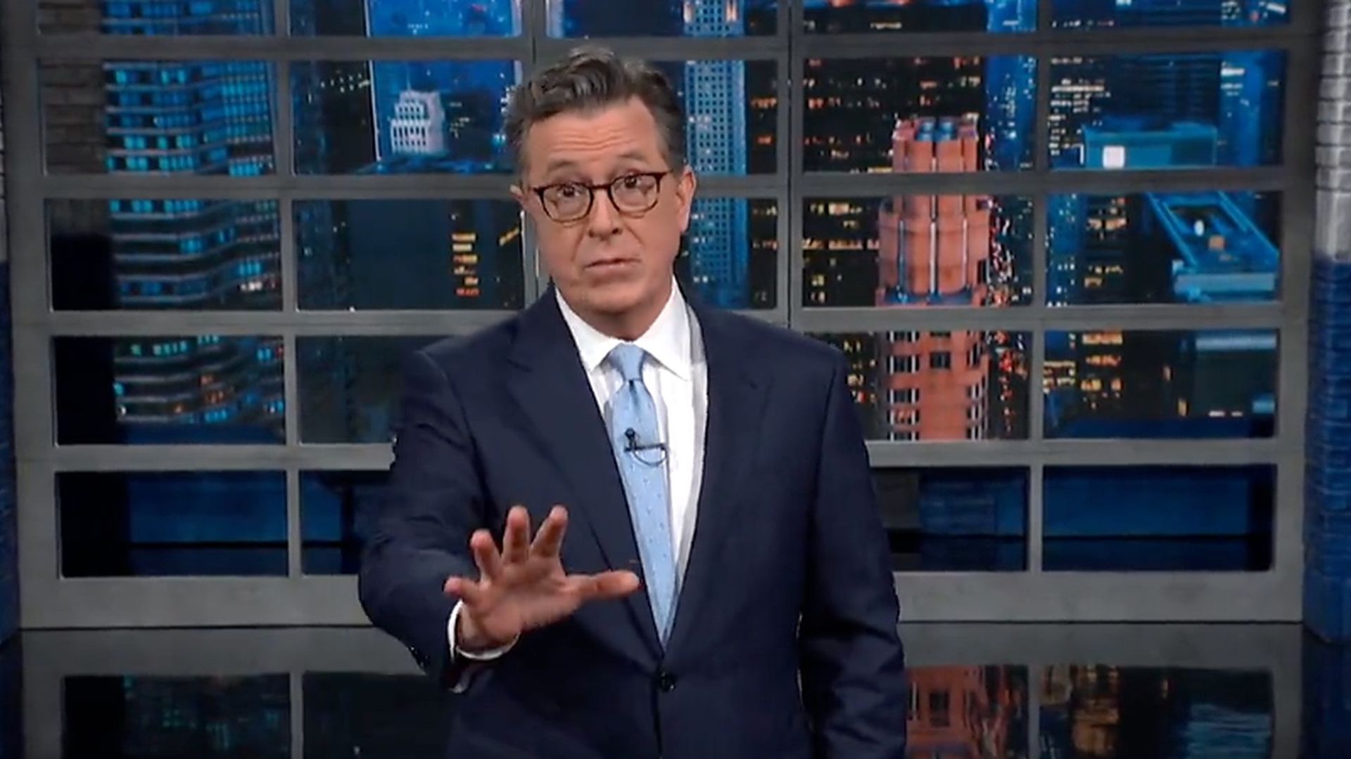 A screenshot of "Late Show" host Stephen Colbert on his show on Monday night.