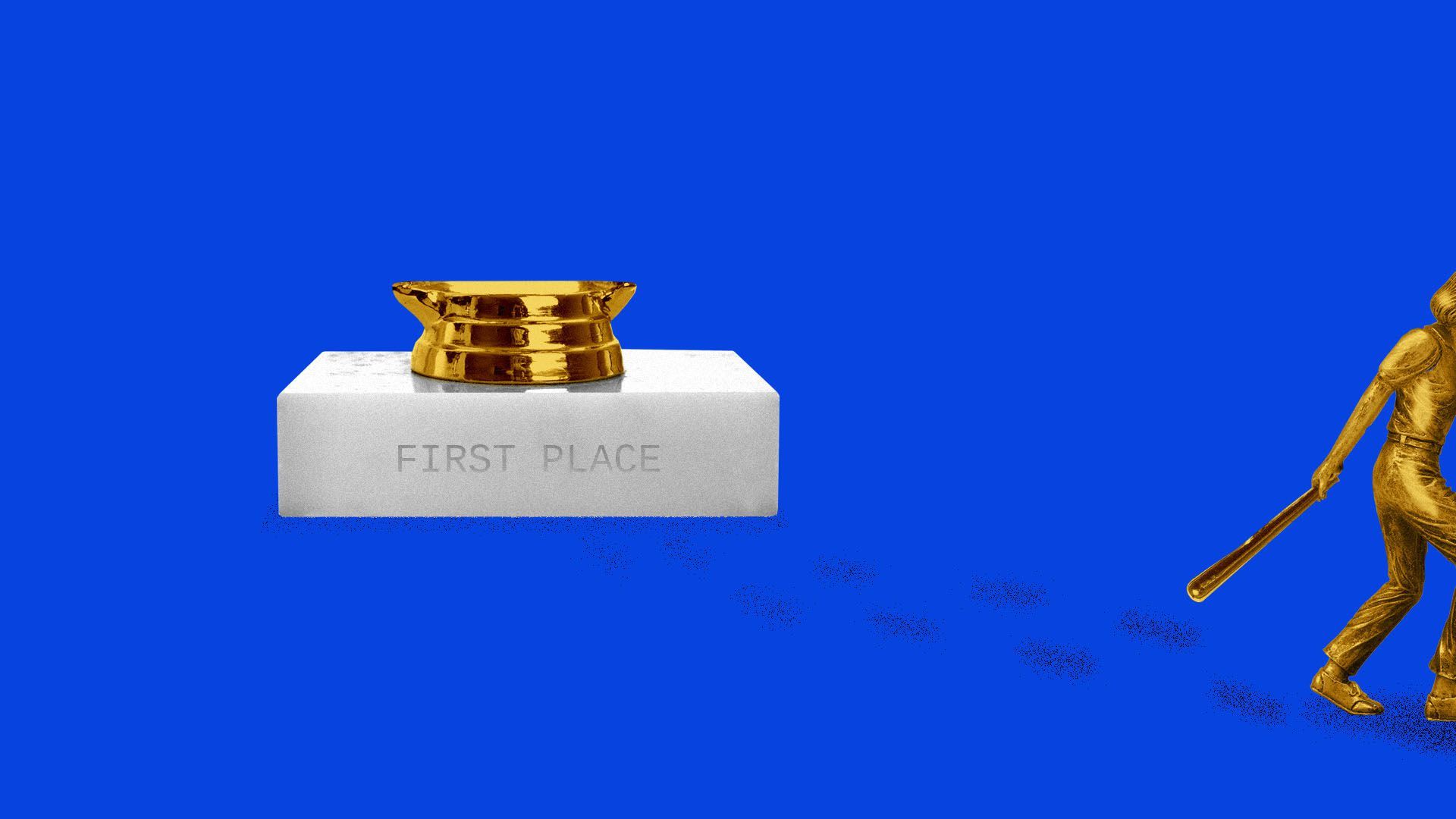 An illustration of a trophy with the typical trophy figurine walking away.