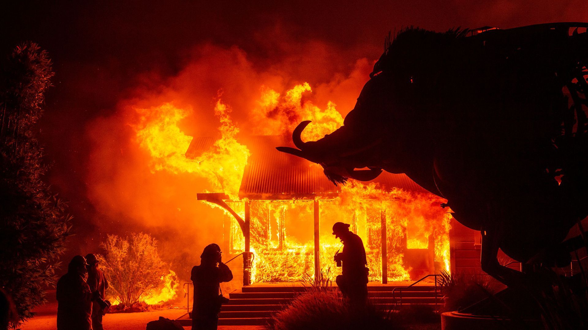 The Soda Rock Winery burns during the Kincade fire as flames race through Healdsburg, California, on Sunday.