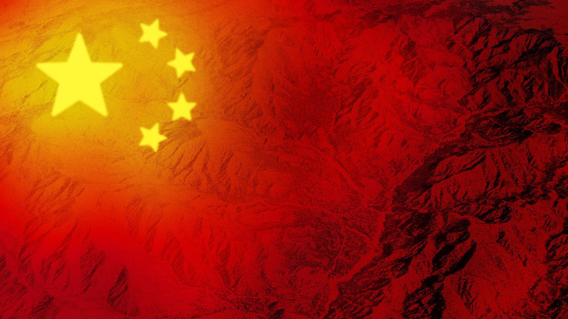 Illustration of a heat temperature map radiating from the stars on the Chinese map.