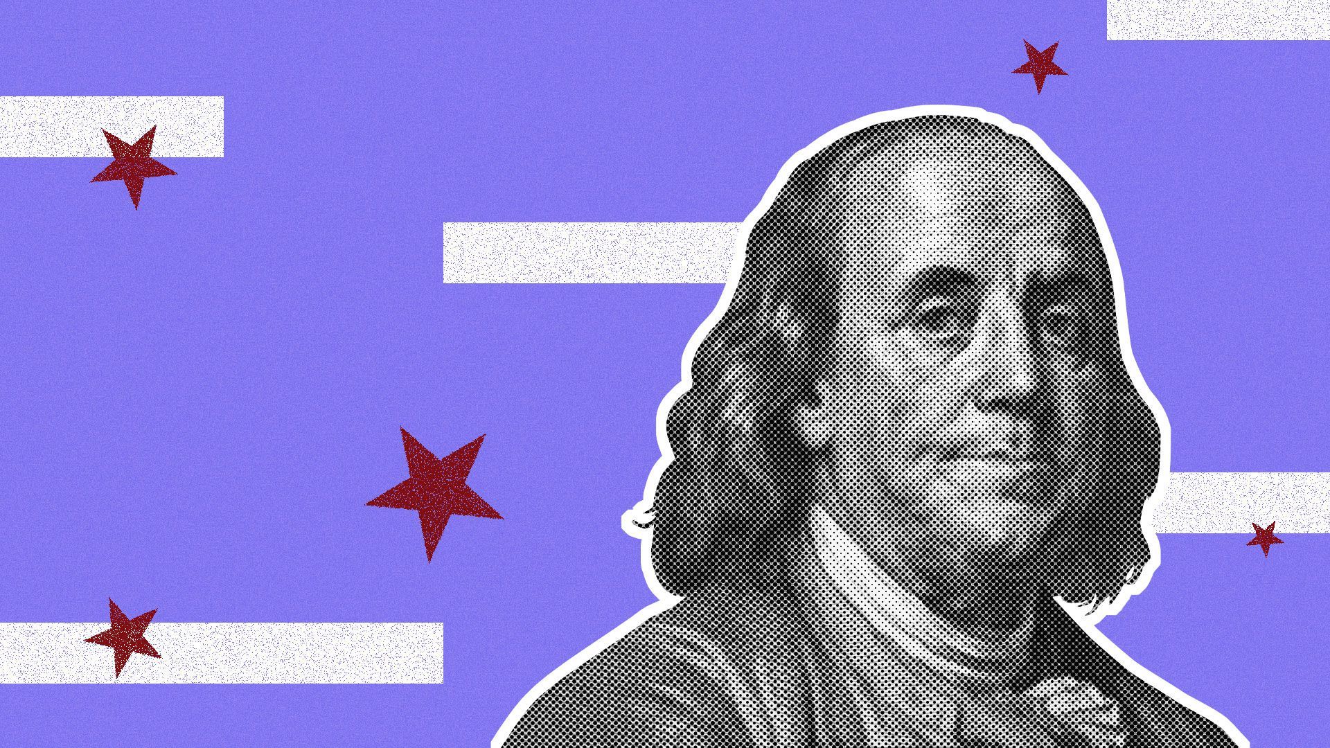 Illustration of Benjamin Franklin with stars and stripes