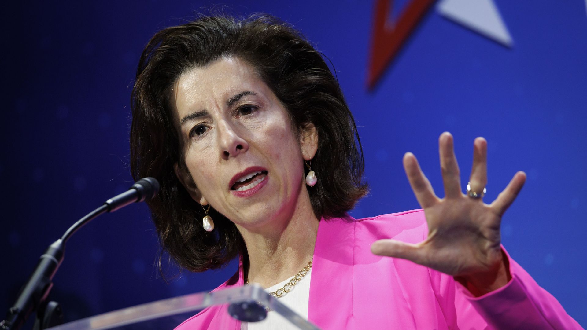 Gina Raimondo, U.S. commerce secretary, speaks at a conference.   