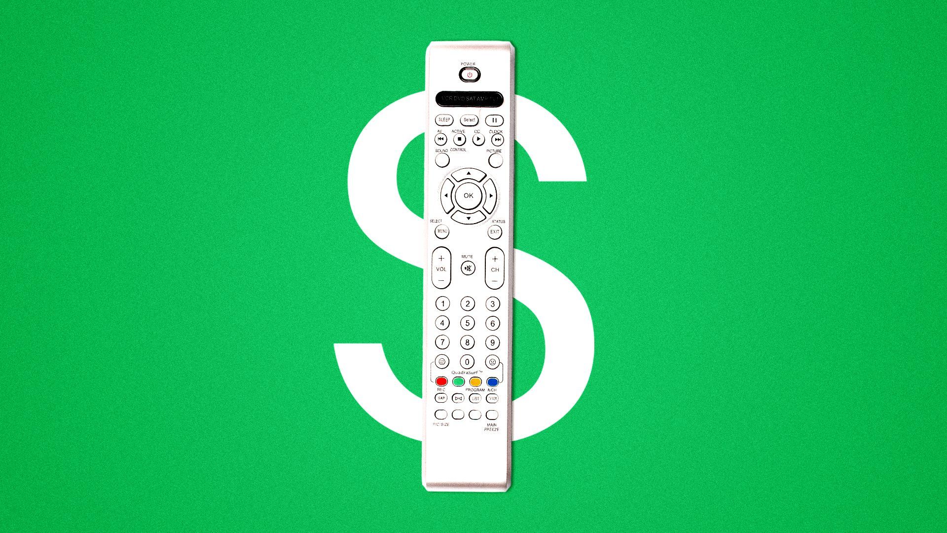 an illustration of a remote control forming the middle of a dollar sign 