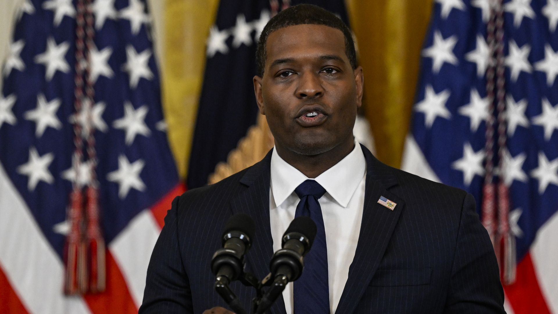 Environmental Protection Agency Administrator Michael Regan speaking in the White House in August 2023.