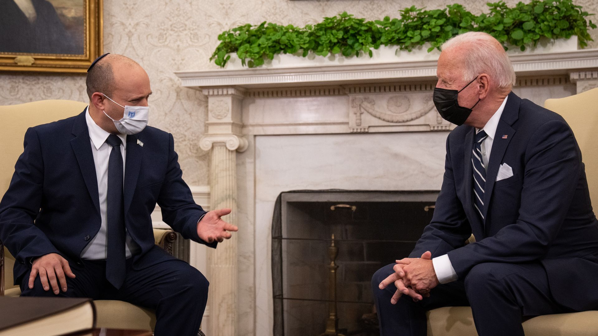 President Joe Biden meets with Israeli Prime Minister Naftali Bennett in the Oval Office at the White House on August 27.