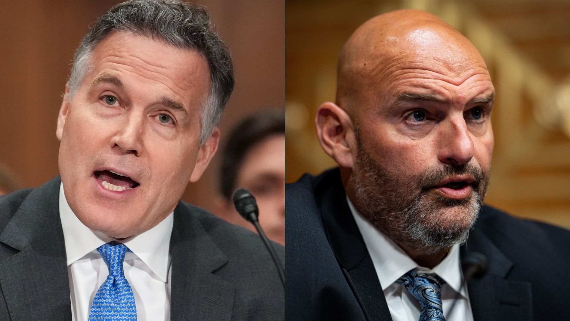 Republican U.S. Sen. Dave McCormick, left, and Democratic U.S. Sen. John Fetterman, right. Photos: Andrew Harnik/Getty Images and Al Drago/Getty Images