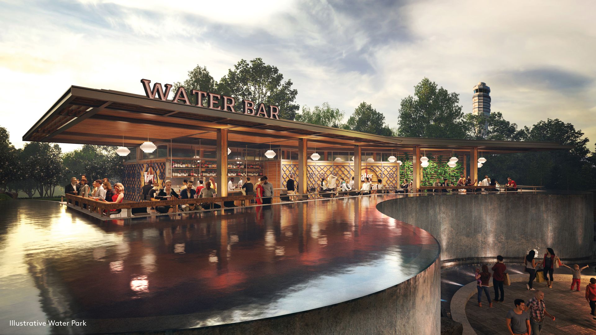 Water Bar at National Landing. Renderings of Water Park courtesy of JBG SMITH