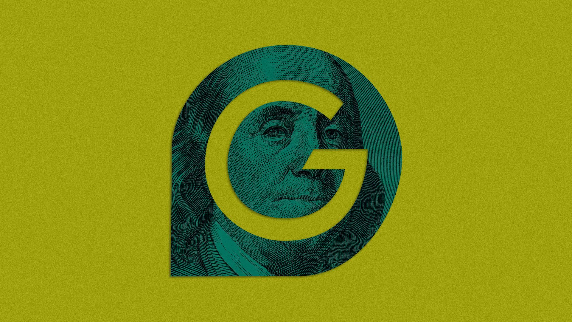 Photo illustration of the Grammarly logo with a hundred dollar bill laid over it. 