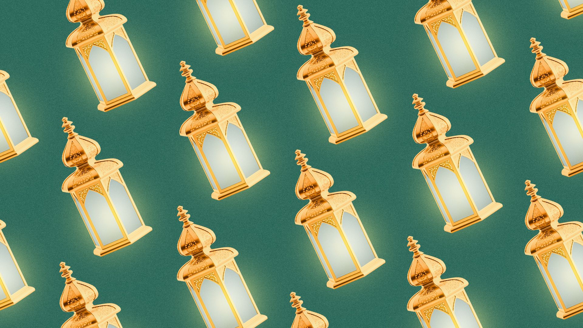 Illustration of a pattern of repeating glowing Ramadan lanterns.