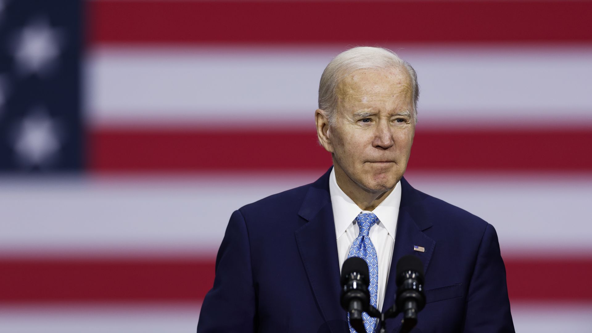 President Biden delivers remarks in Virginia Beach on Feb. 28. (Photo by Anna Moneymaker/Getty Images)