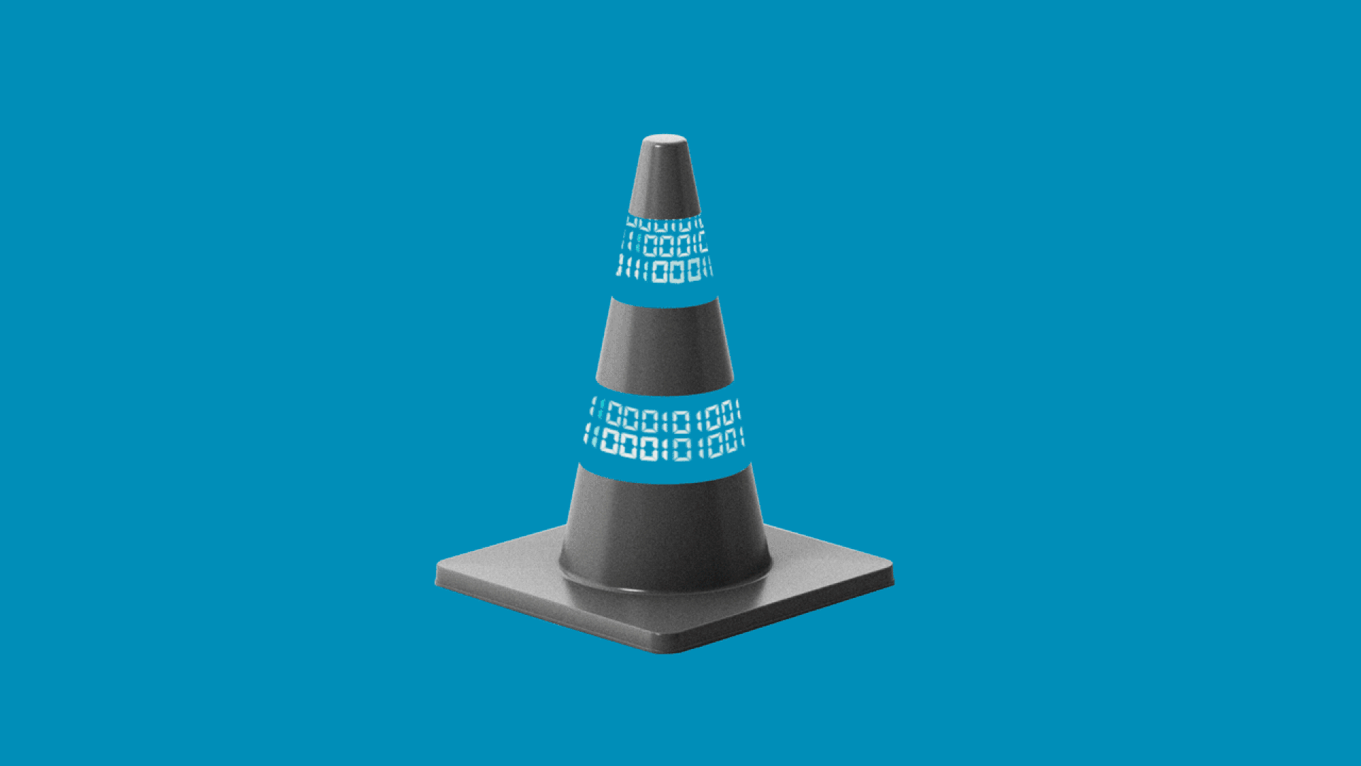 traffic cone with flashing binary code