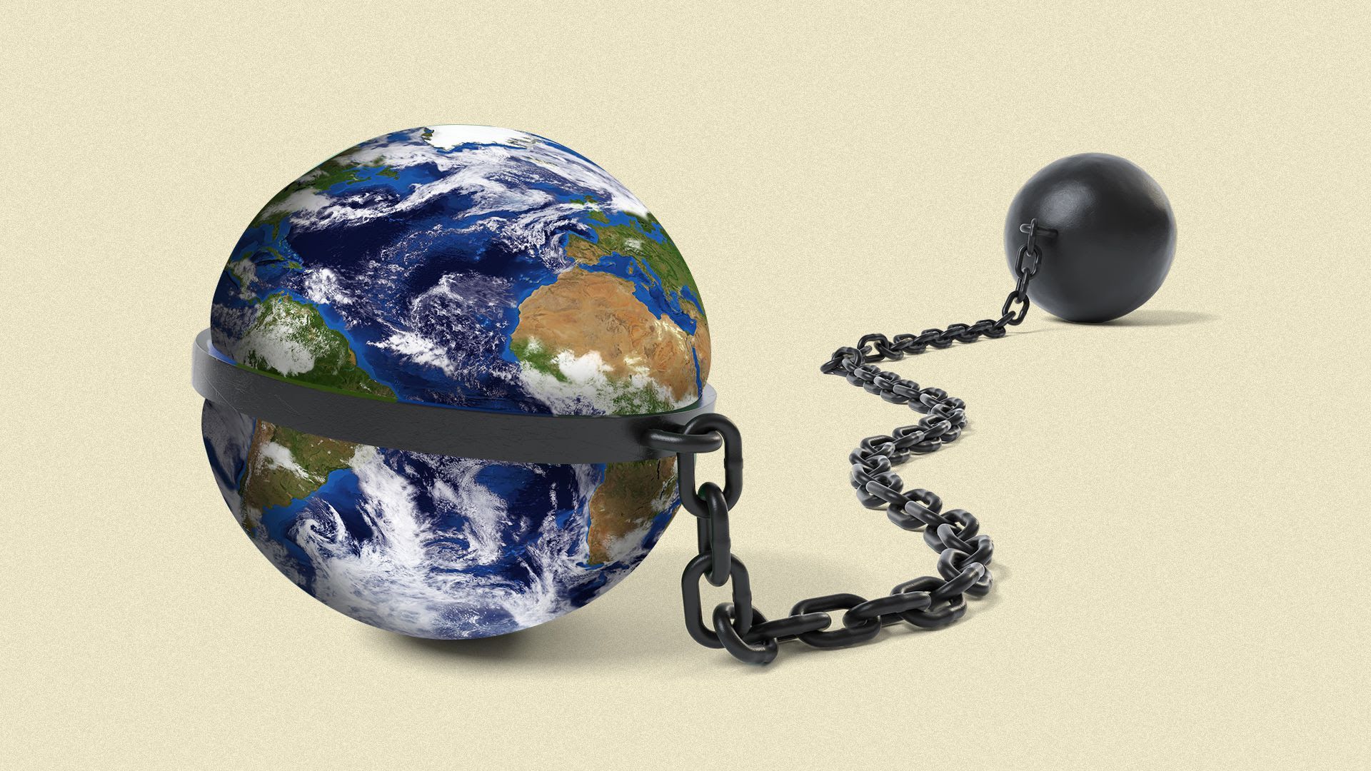 Illustration of the globe locked down by a ball and chain