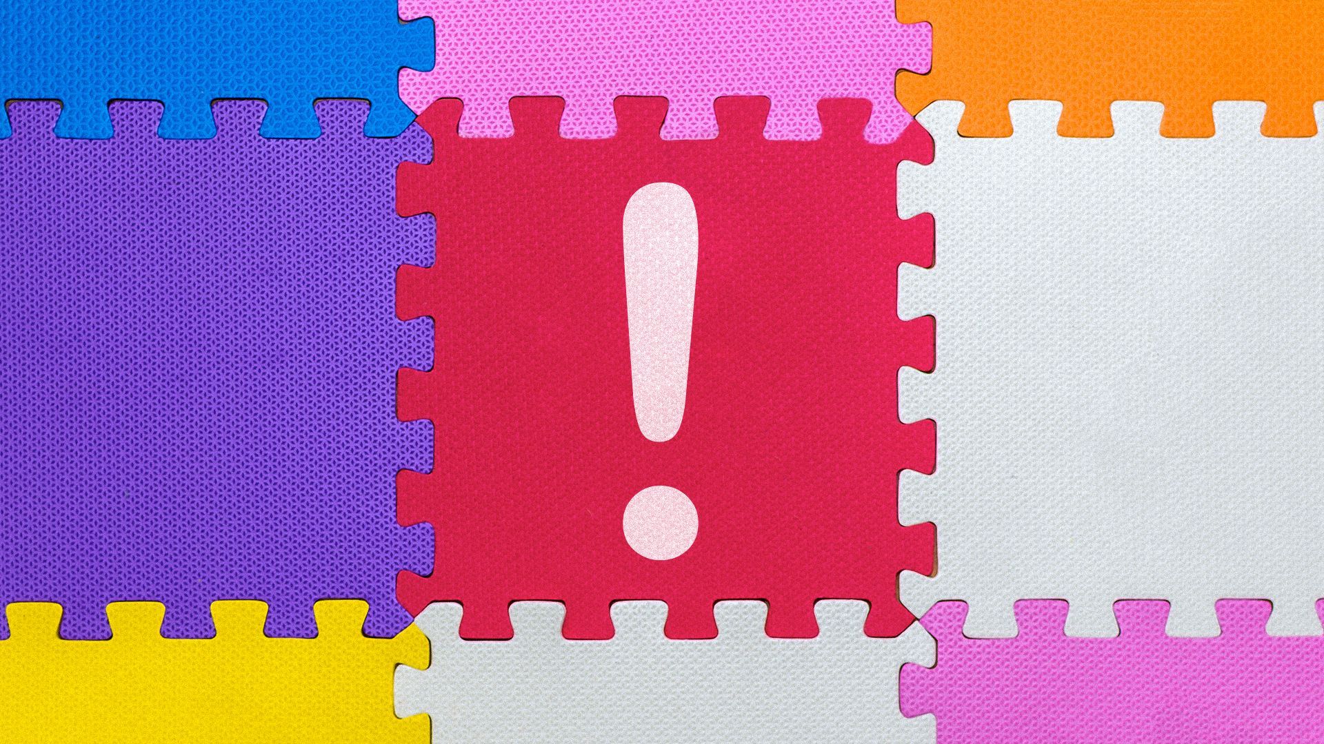 Illustration of an exclamation mark on a child play mat.