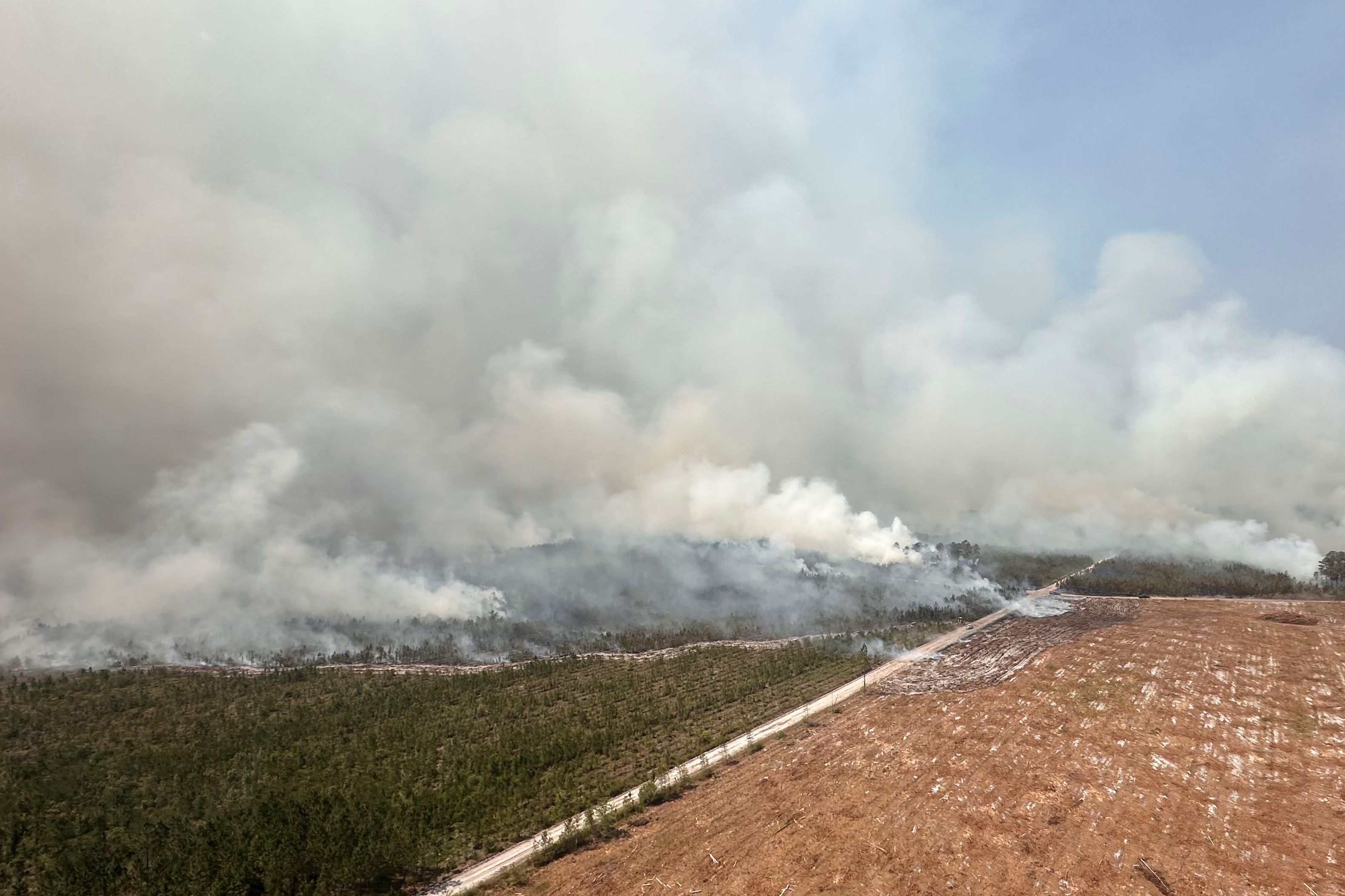 Wildfires in Brantley County, Ga., on Friday. Office of Gov. Brian Kemp via AP