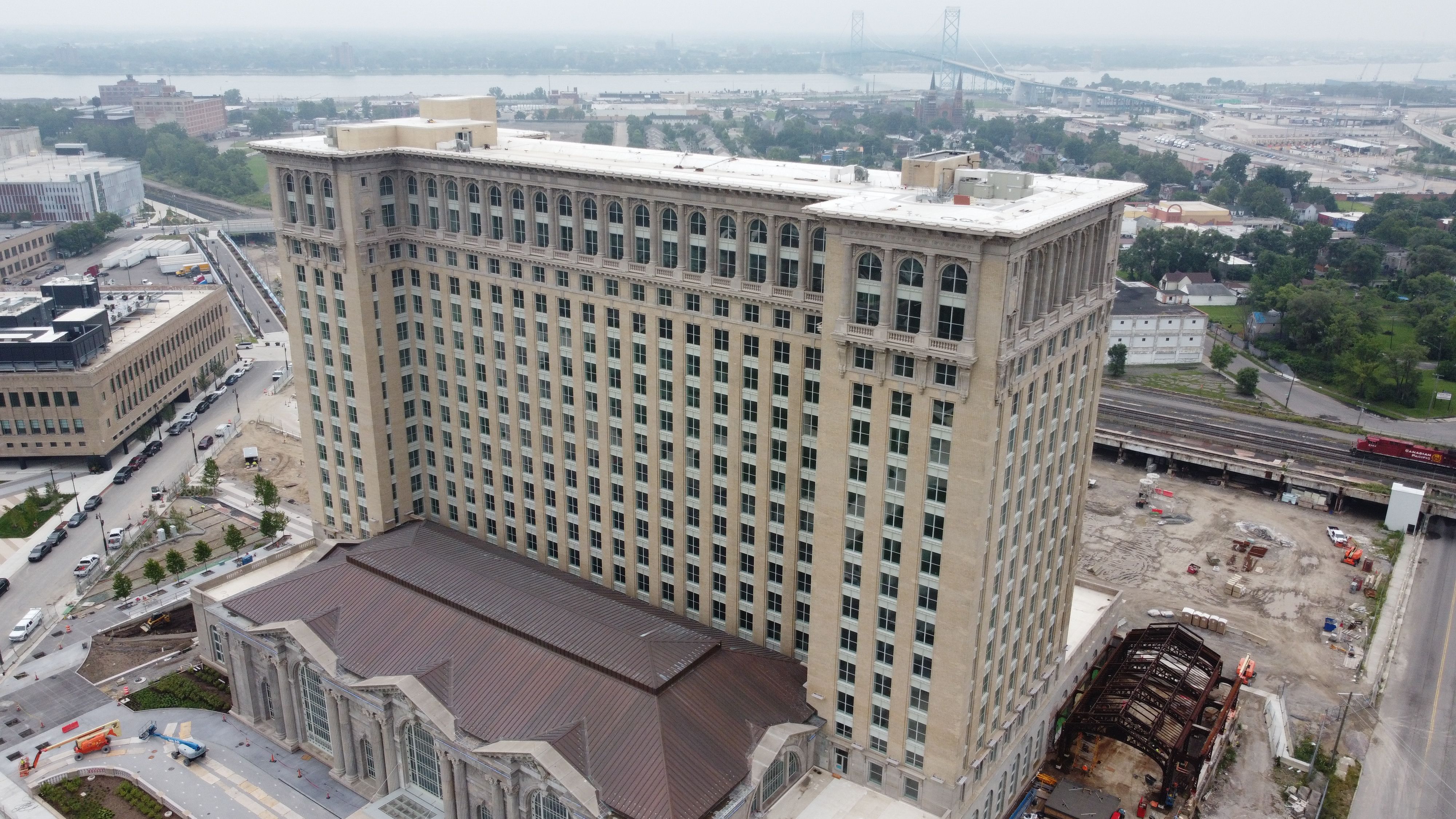 Detroit by Drone Michigan Central Station nears completion Axios Detroit