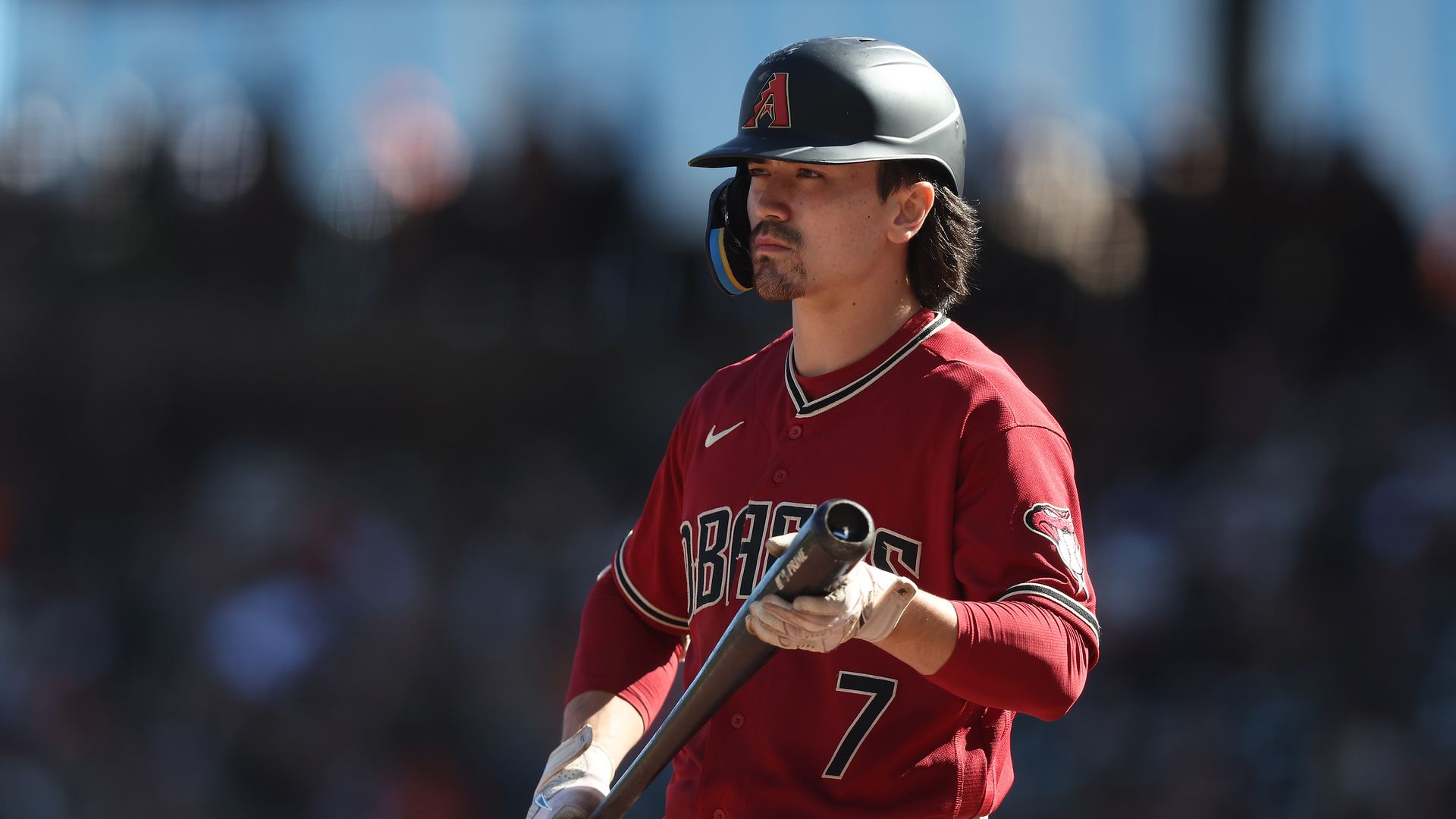 Arizona Diamondbacks rookie Corbin Carroll holds his bat the plate