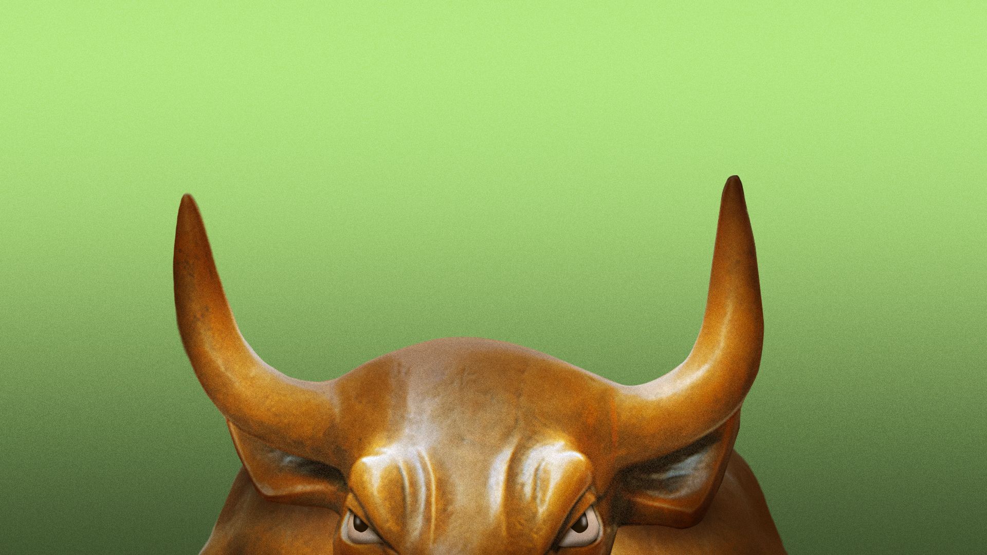 Illustration of the Wall Street bull looking up from the bottom of the composition.