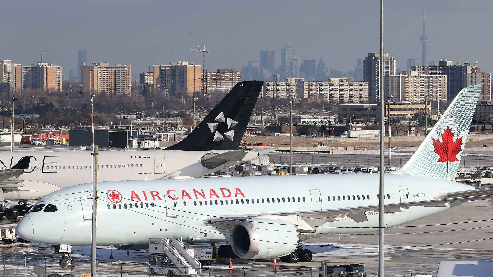A grounded Air Canada airplane