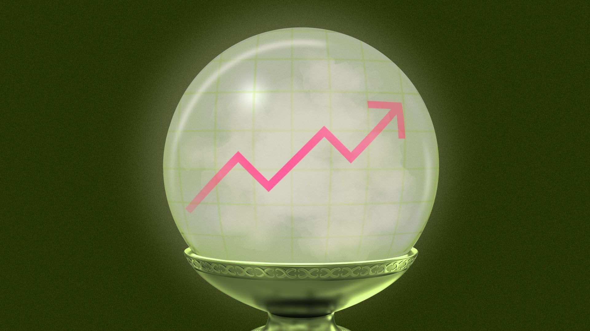 Illustration of a crystal ball showing a line chart.