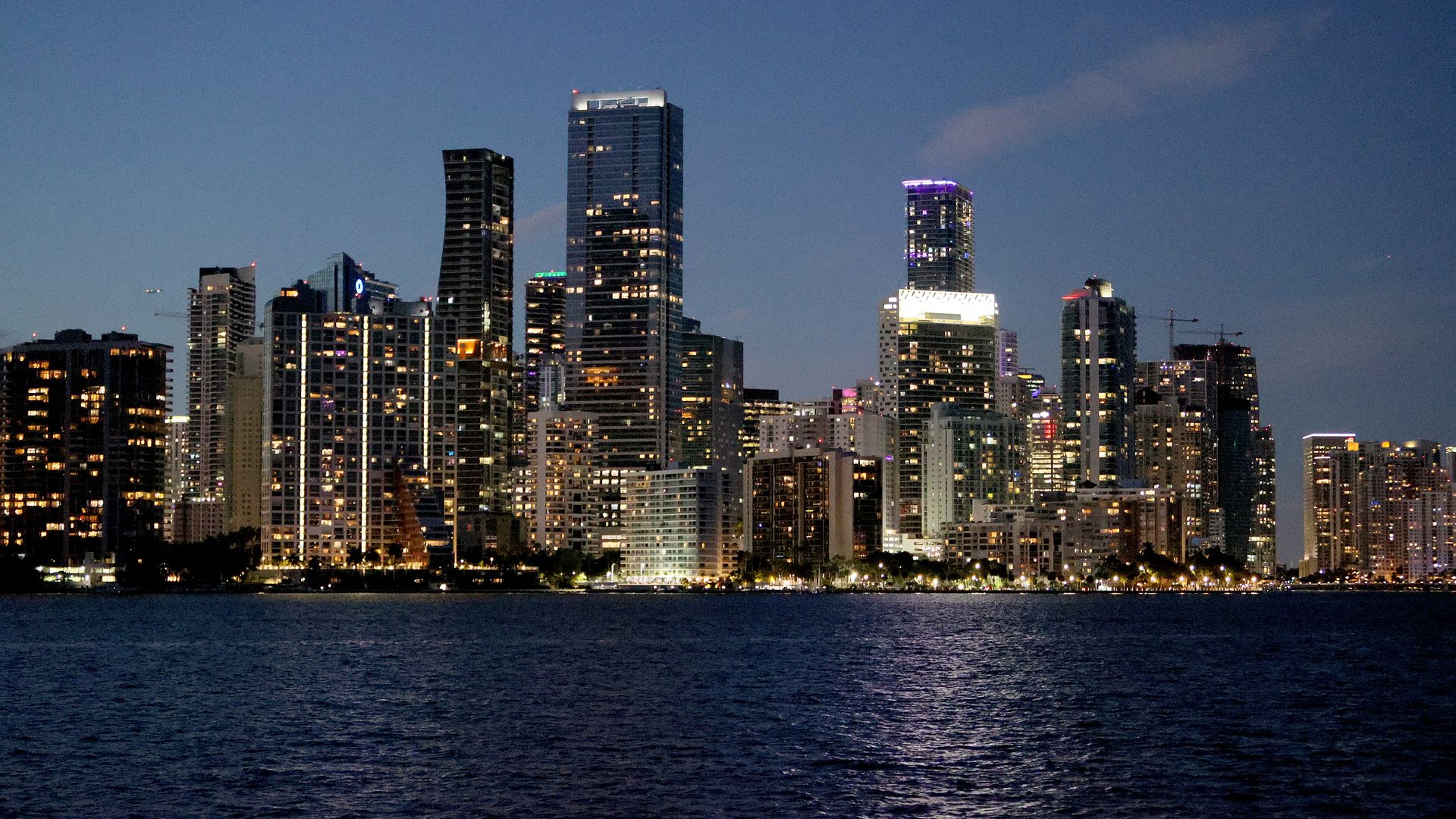 Miami skyline at night.