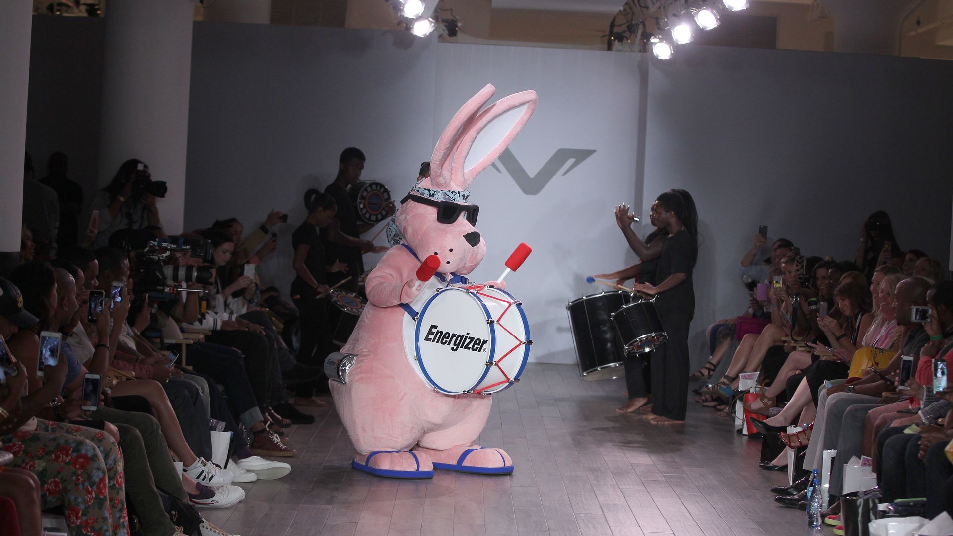 The Energizer Bunny at a fashion show.