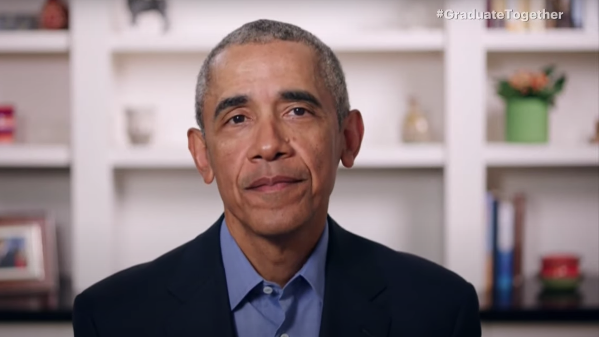A screenshot of former President Obama during his commencement address.