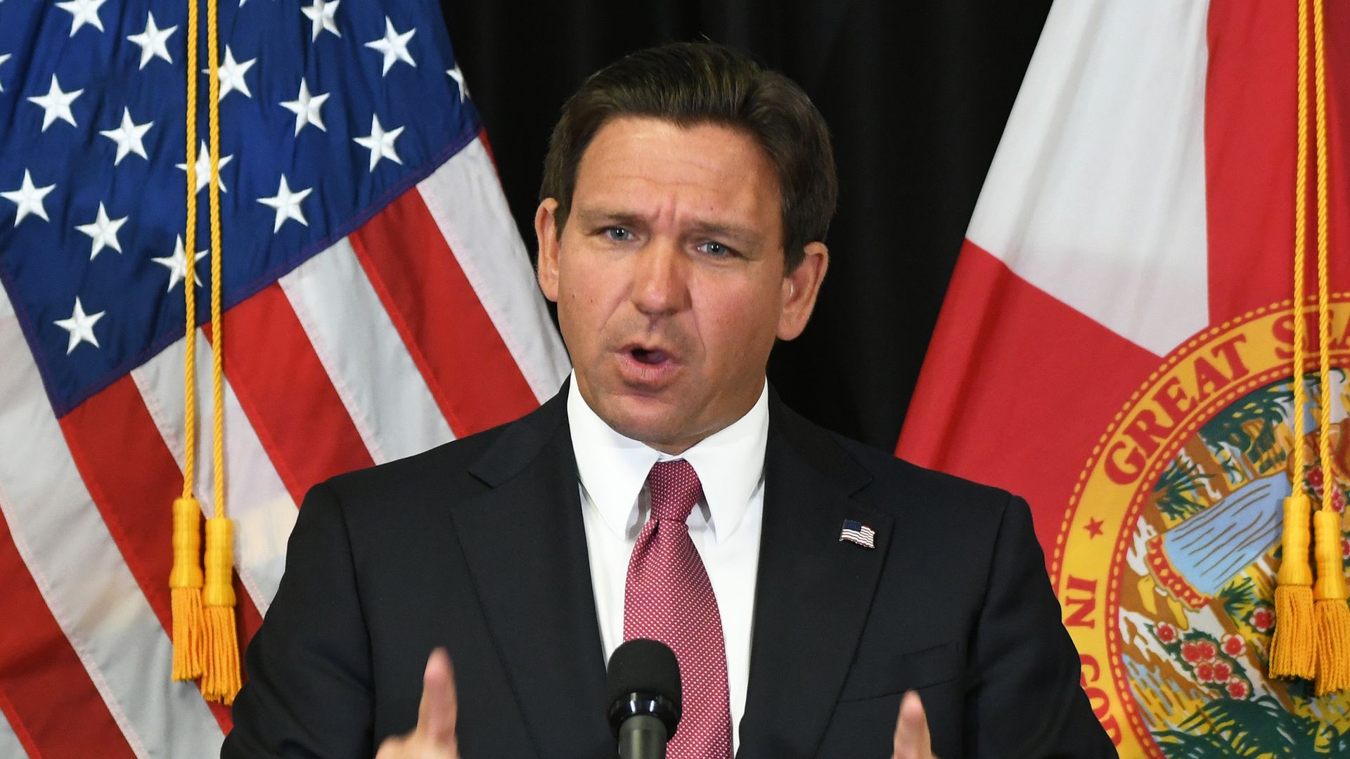 Gov. Ron DeSantis speaks at a press conference in Sanford, Florida.