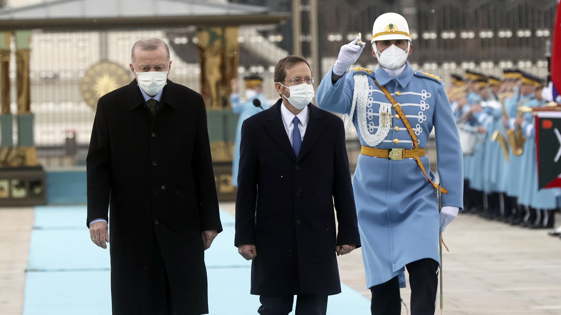 Turkish President Recep Tayyip Erdogan welcomes Israeli President Isaac Herzog with an official ceremony in Ankara
