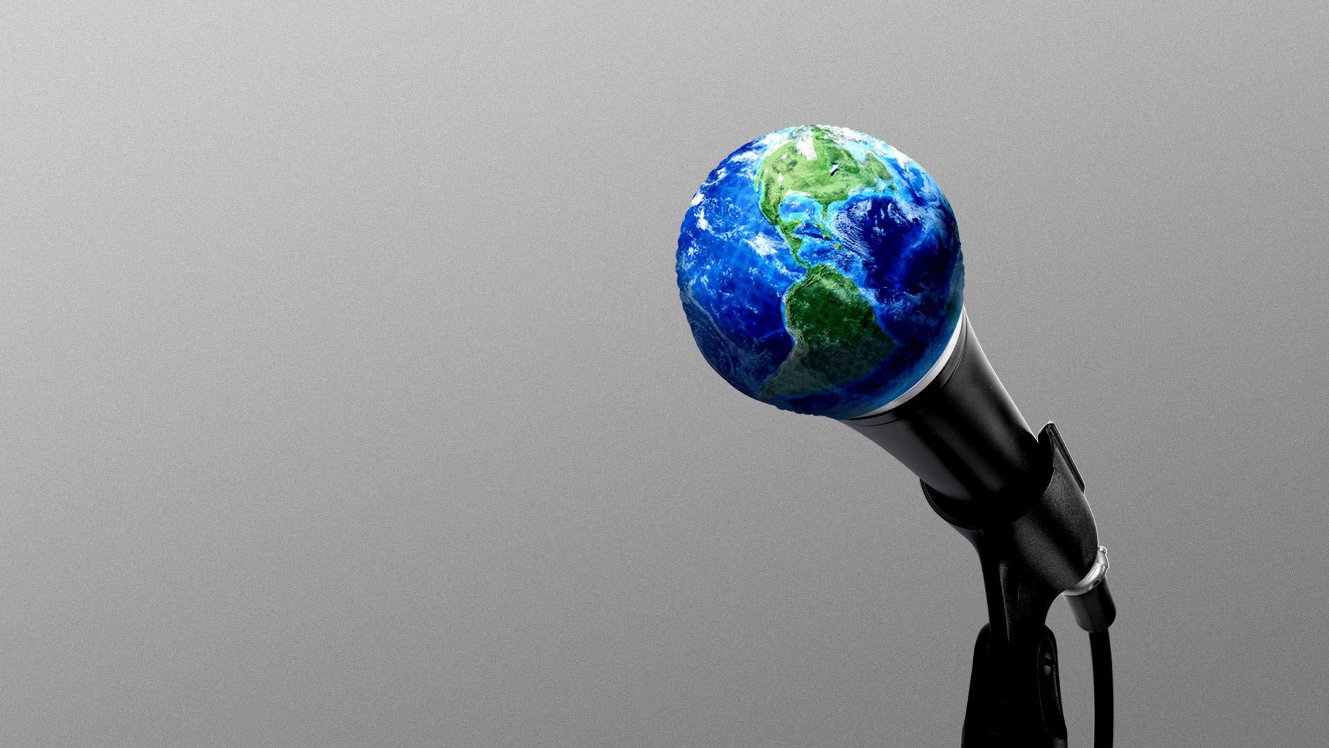 Illustration of a globe as a microphone head