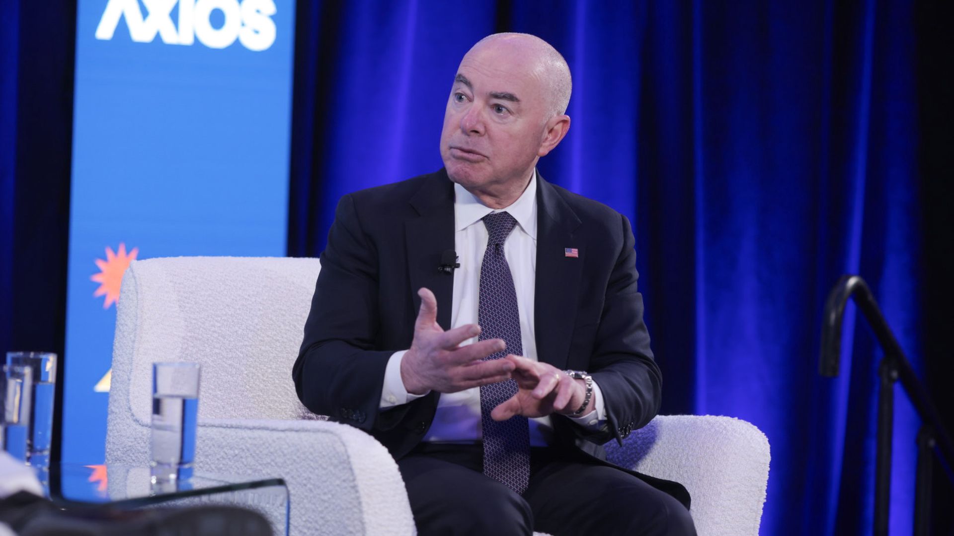 DHS Secretary Alejandro Mayorkas speaks at the Axios What's Next summit. 