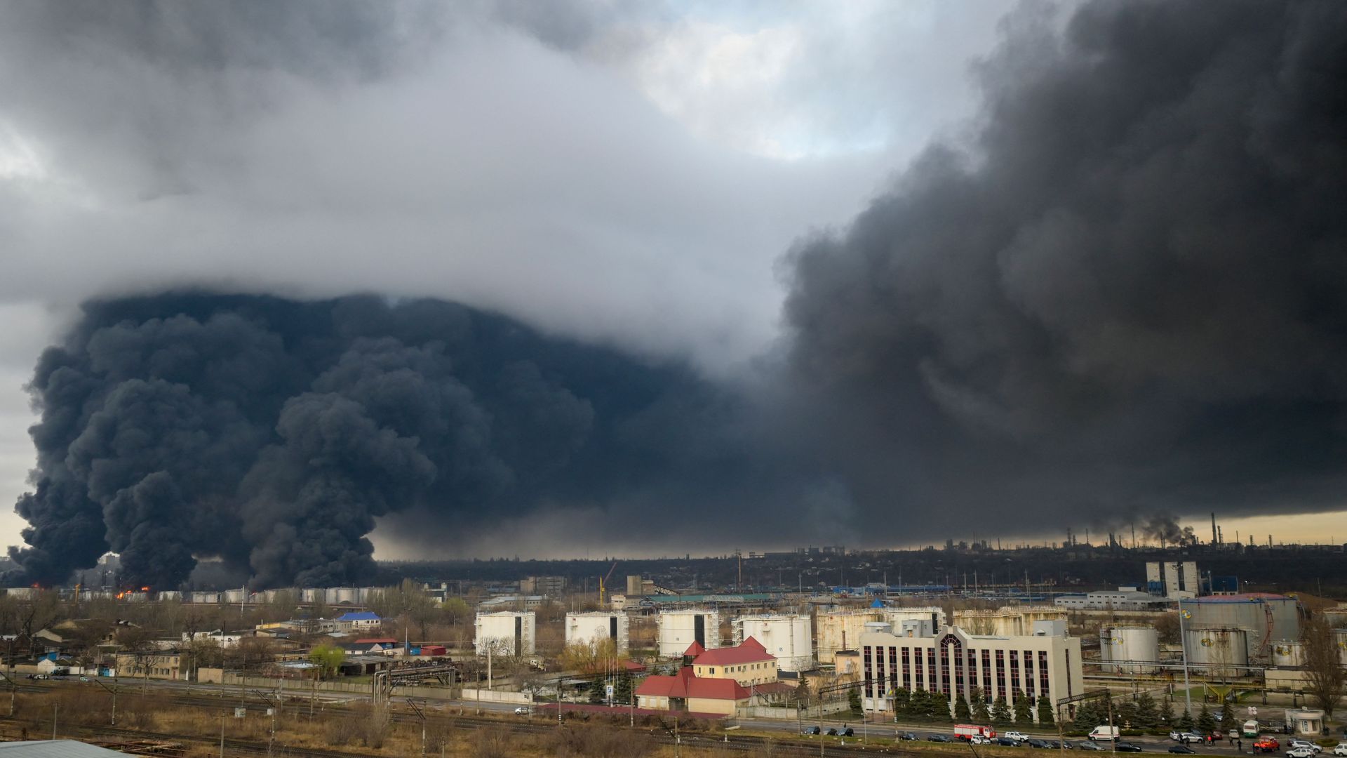 Smoke rises after an attack by Russian army in Odessa, on April 3.