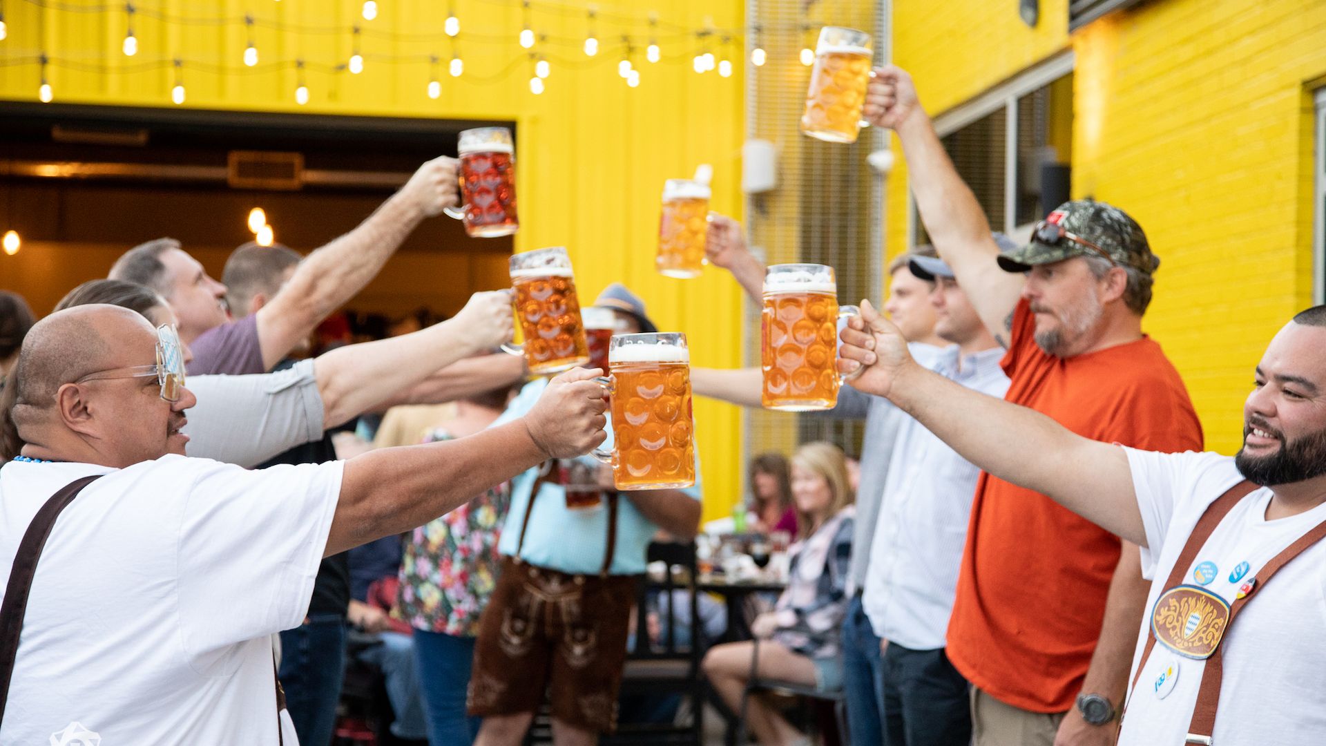 A stein-hoisting competition at Seedstock Brewery in Denver. Photo courtesy of Seedstock