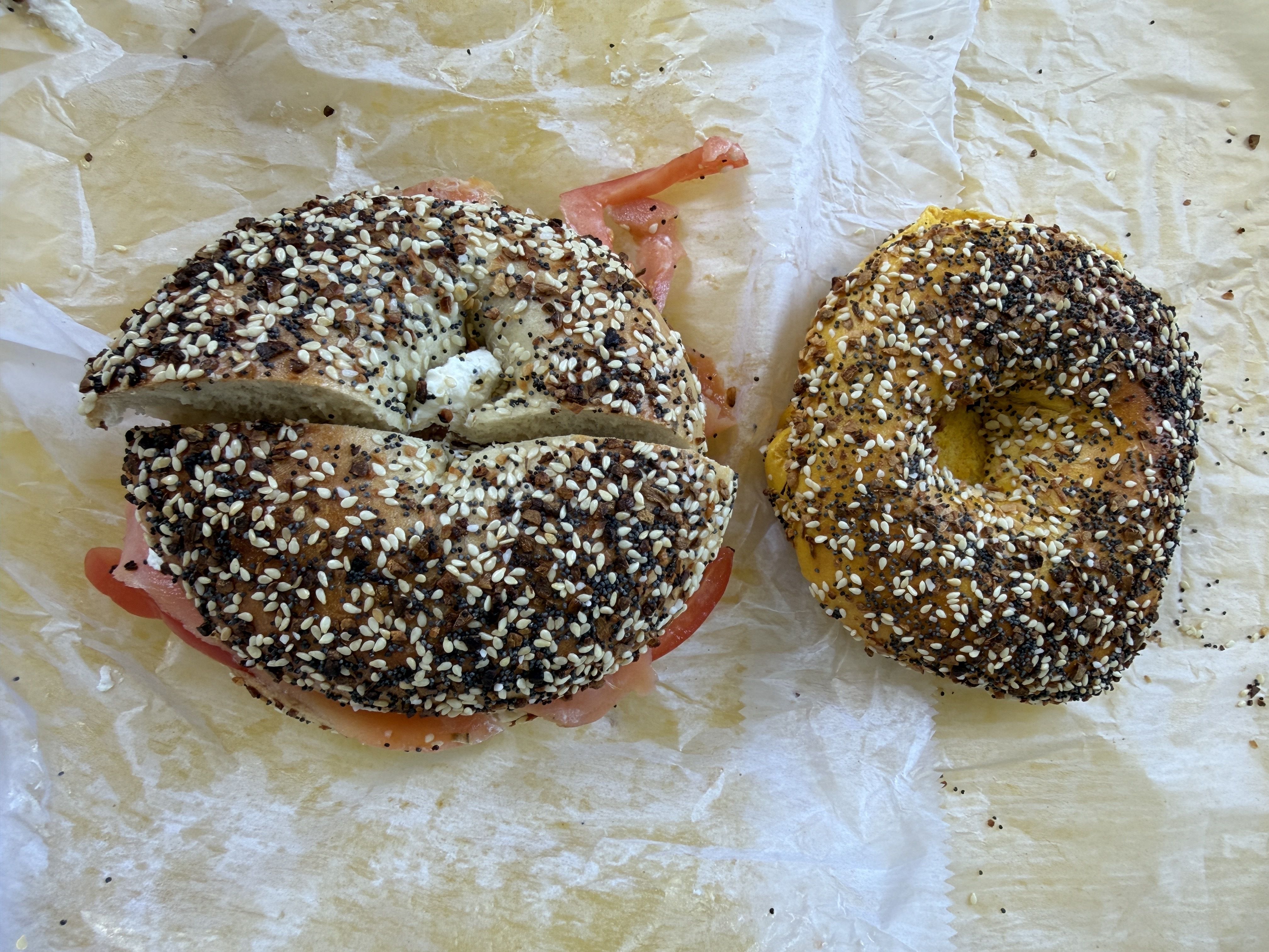 The classic and an egg-everything bagel from New York Old School Bagel & Deli.