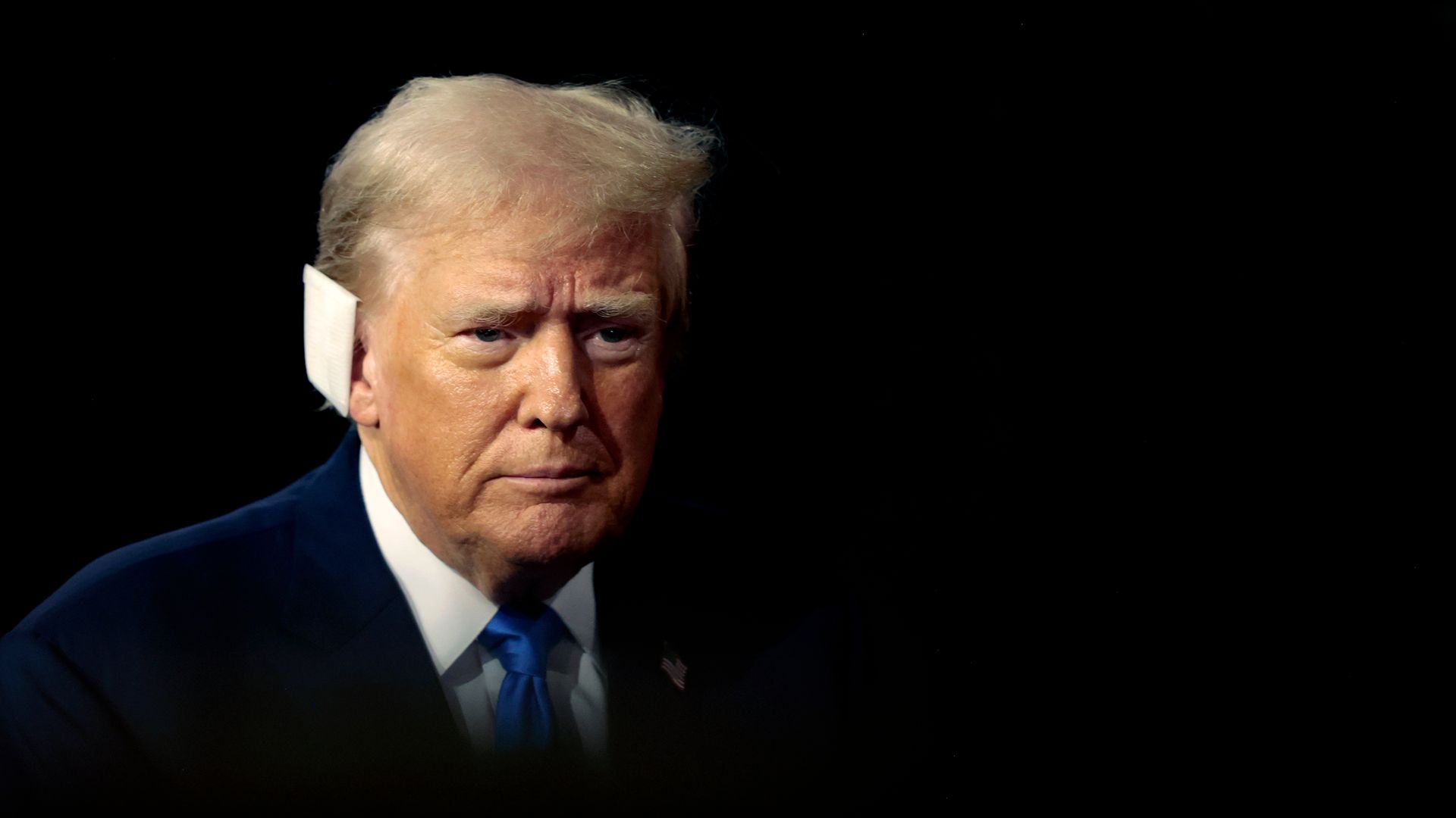 Former US President Donald Trump during the Republican National Convention (RNC) at the Fiserv Forum in Milwaukee, Wisconsin