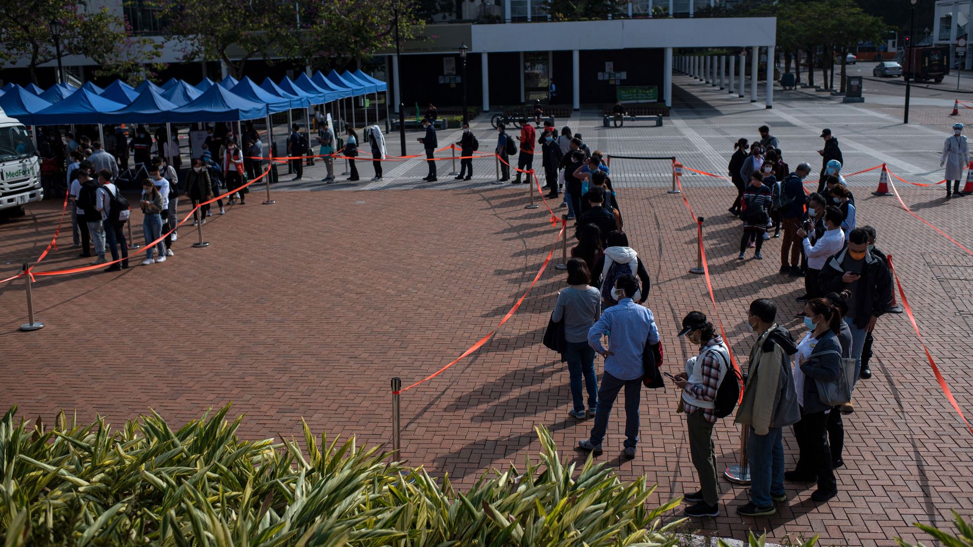 People in line at a coronavirus testing site in Hong Kong on Feb. 12.