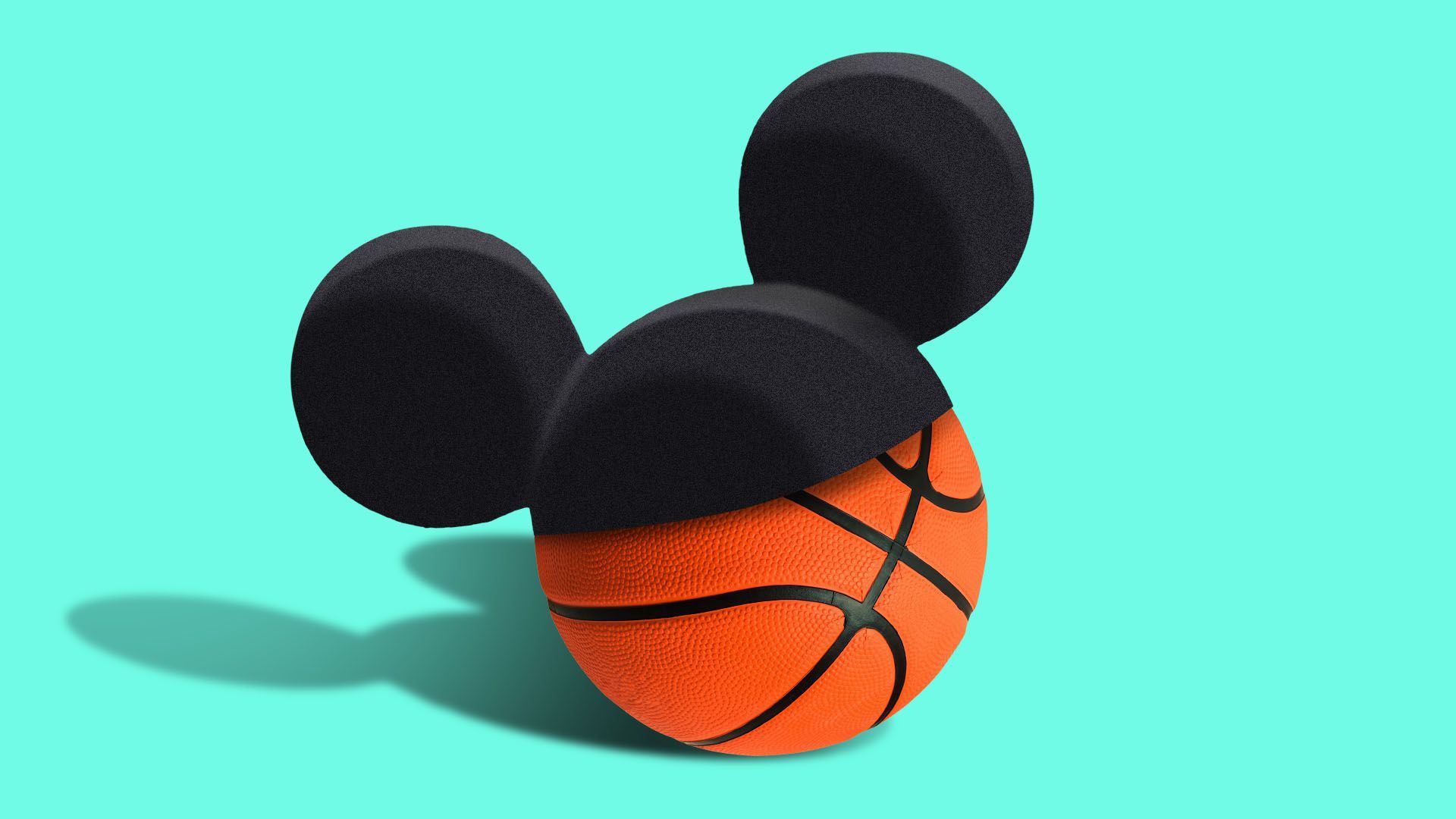 Illustration of a basketball wearing a mickey mouse ear hat