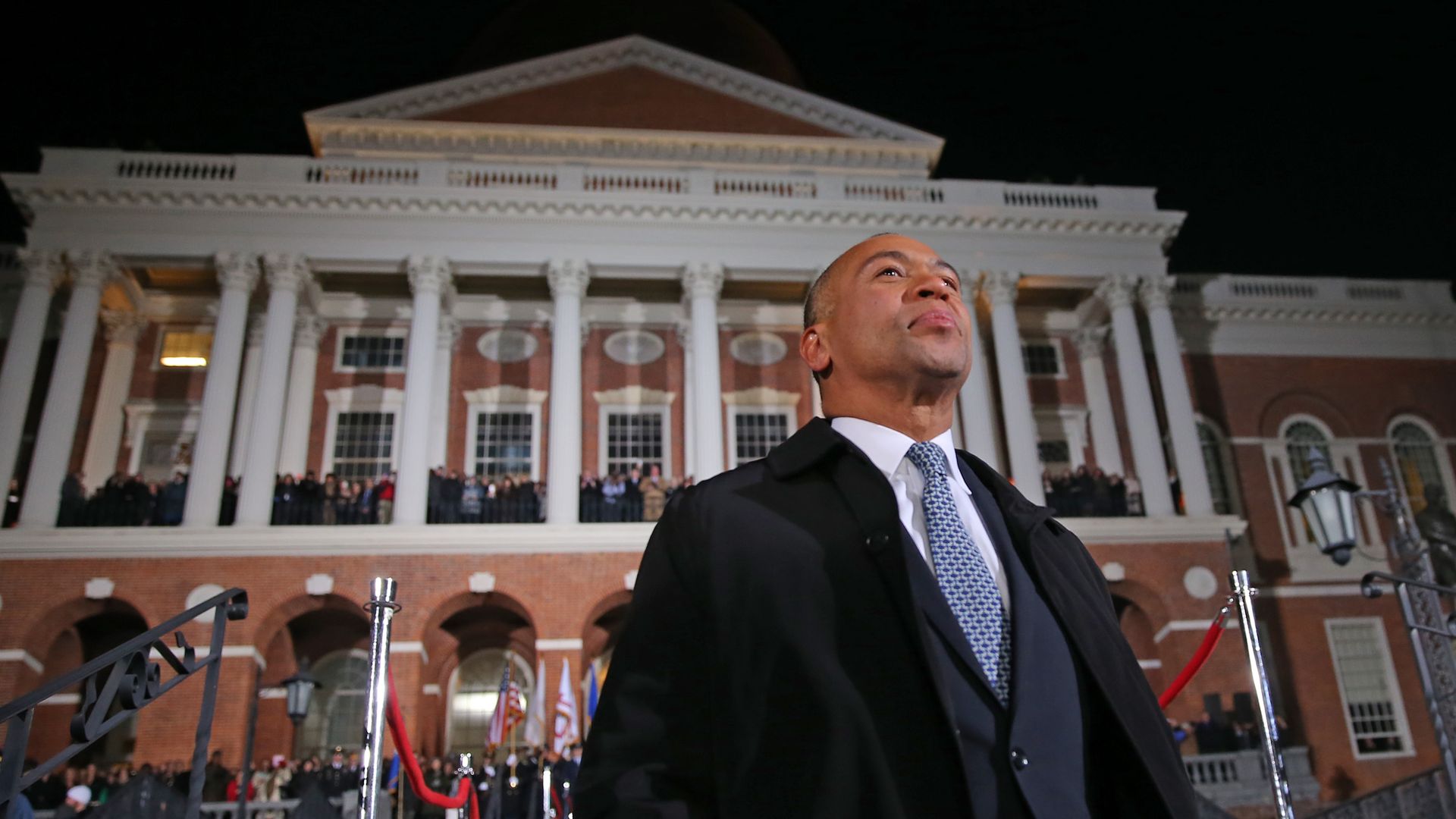 Deval Patrick standing outside the governor's office