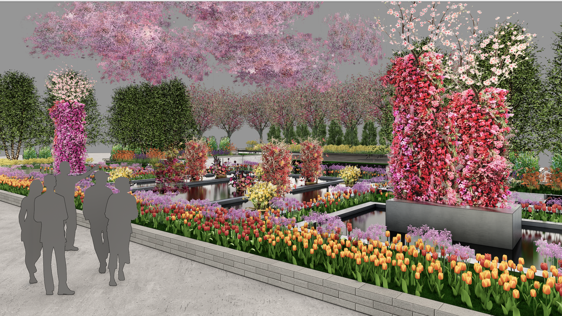 Rendering of the entrance garden at the 2024 Philadelphia Flower Show.