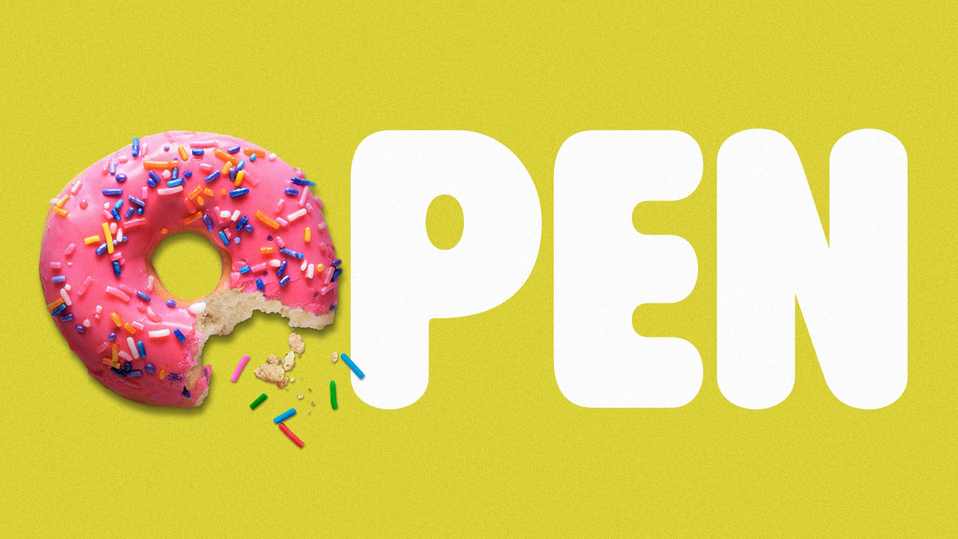 Illustration of a donut as the "O" in "OPEN".