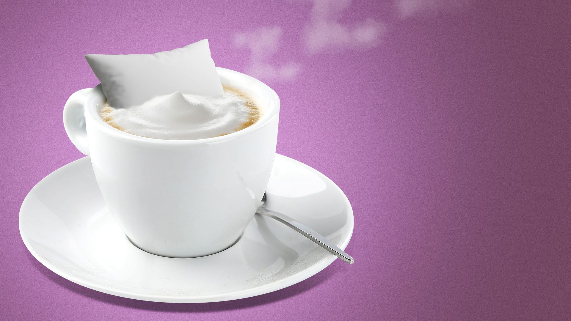 Illustration of a cappuccino with a pillow in it and with "z'" forming in the steam 