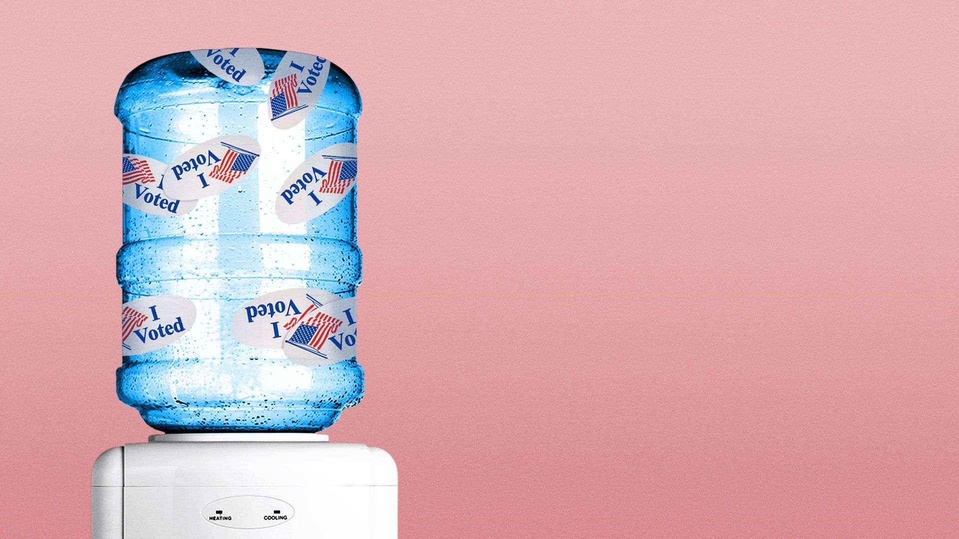 Illustration of water cooler with “I voted” stickers