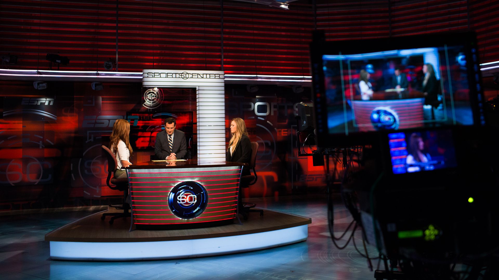 Photo of an interview on the set of ESPN 