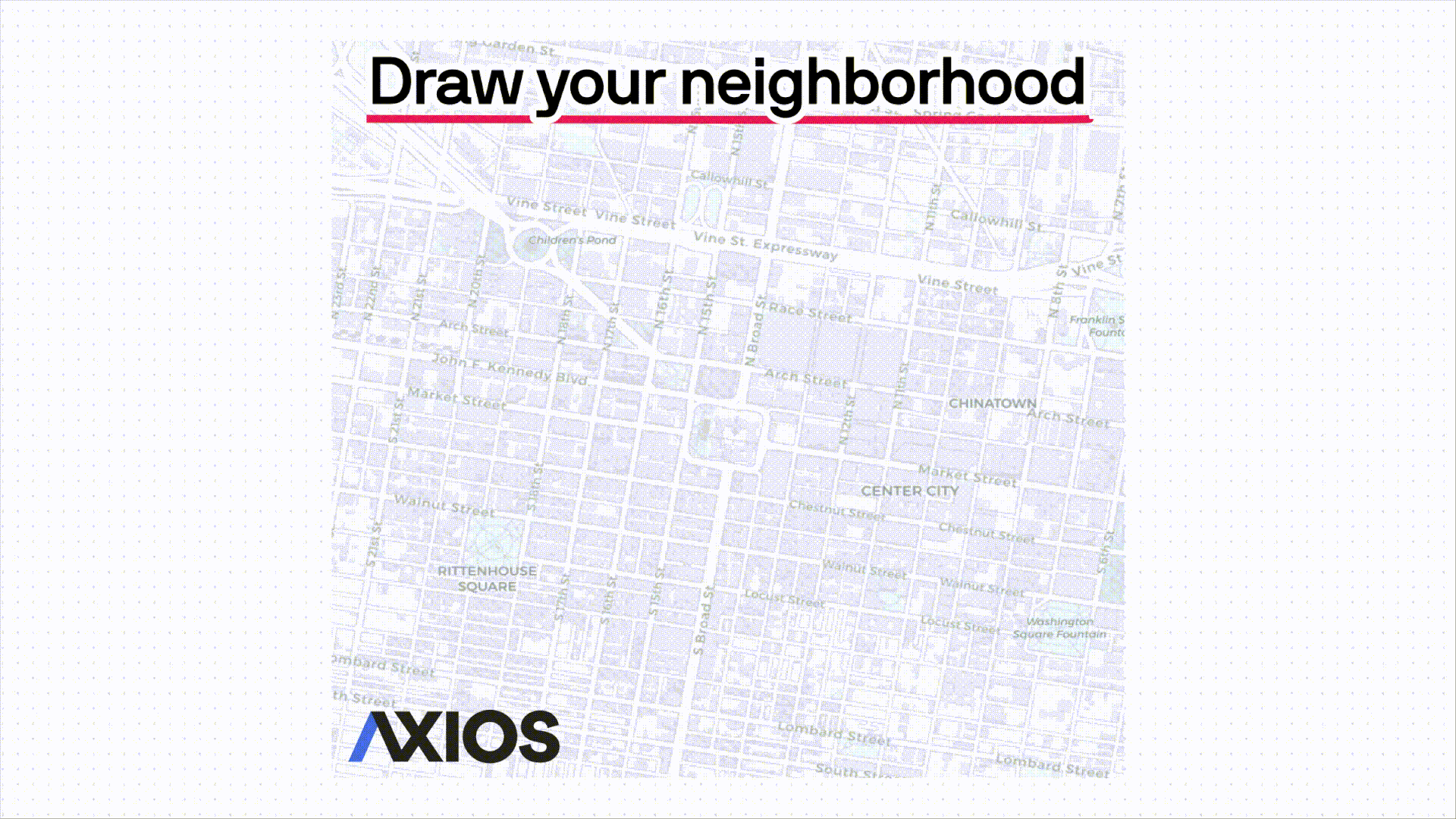 An animated image of a line being drawn around a neighborhood in red and another in gray