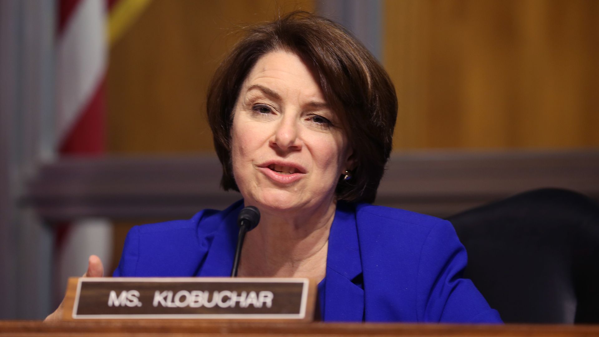 U.S. Sen. Amy Klobuchar (D-MN) asks questions during a hearing of the Senate Judiciary Subcommittee