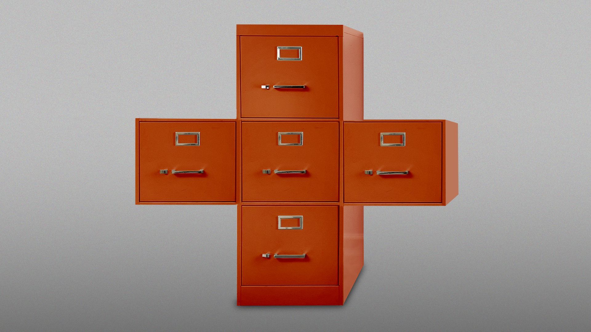 Illustration of a filing cabinet in the shape of a red cross.