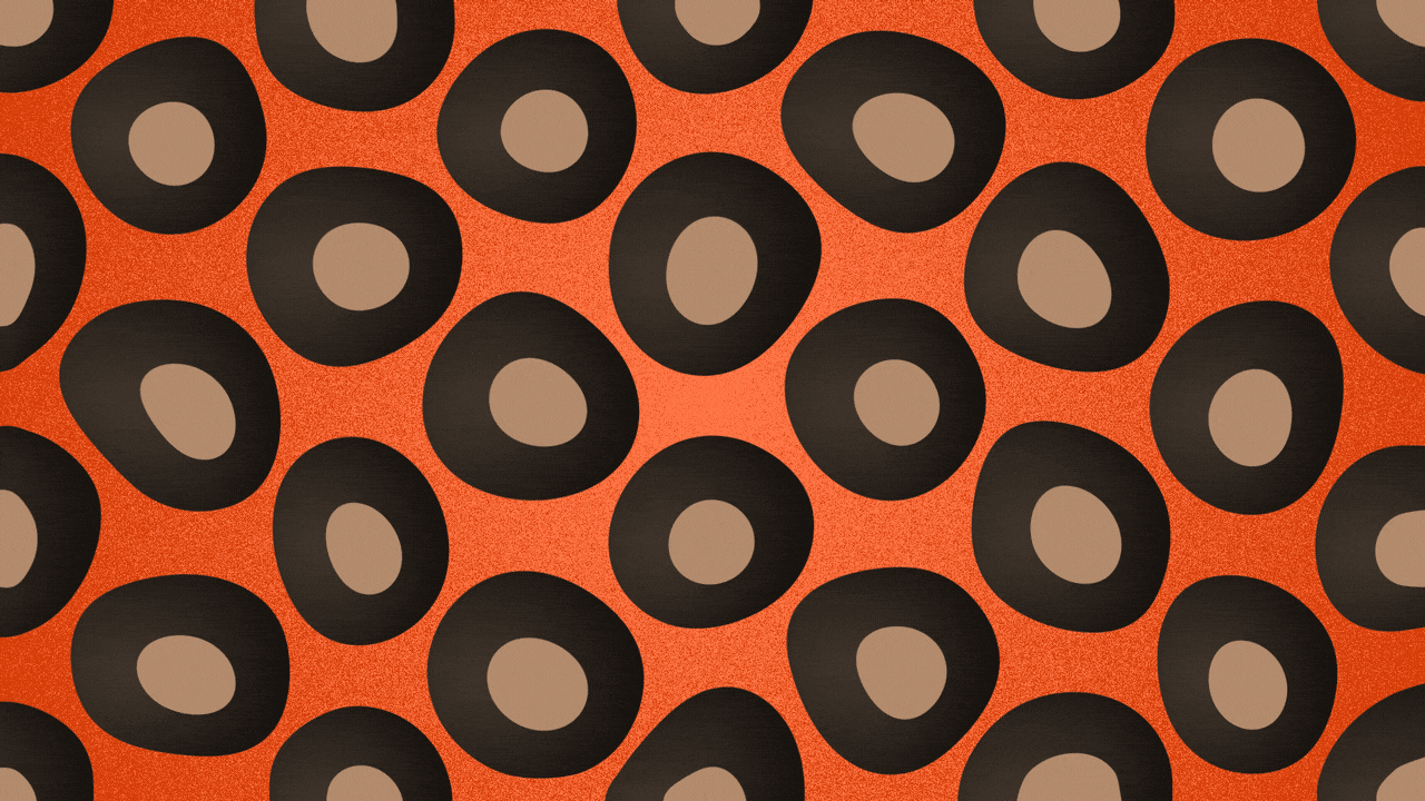 Illustration of a pattern of buckeye nuts, increasing and decreasing in size in diagonal waves.