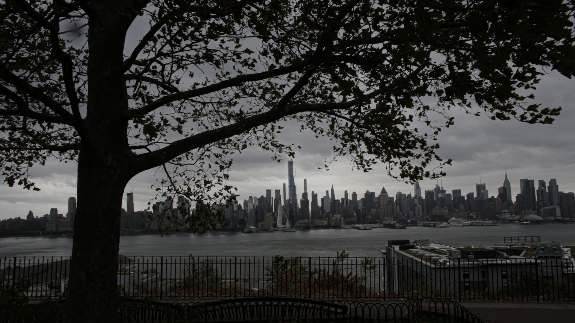 New York City skyline before a storm.