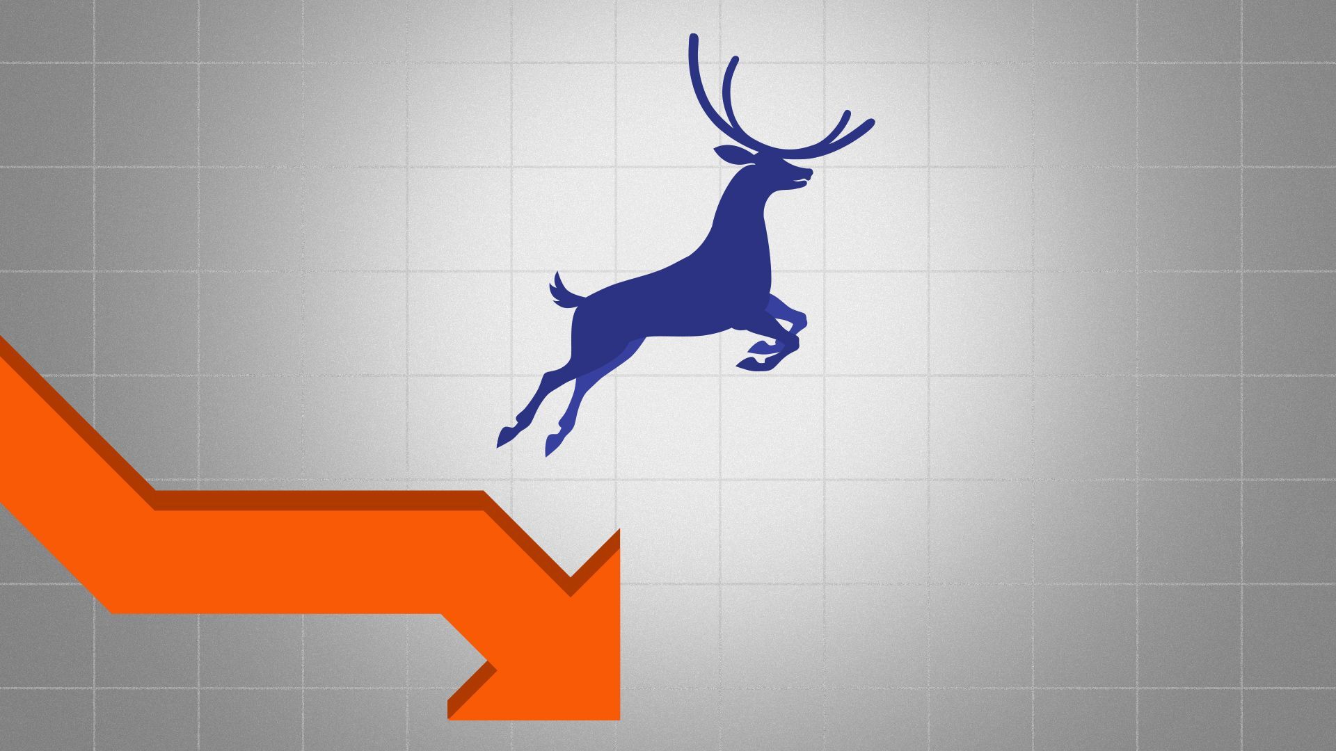 Illustration of the Luckin Coffee deer jumping off of a downward trending arrow. 