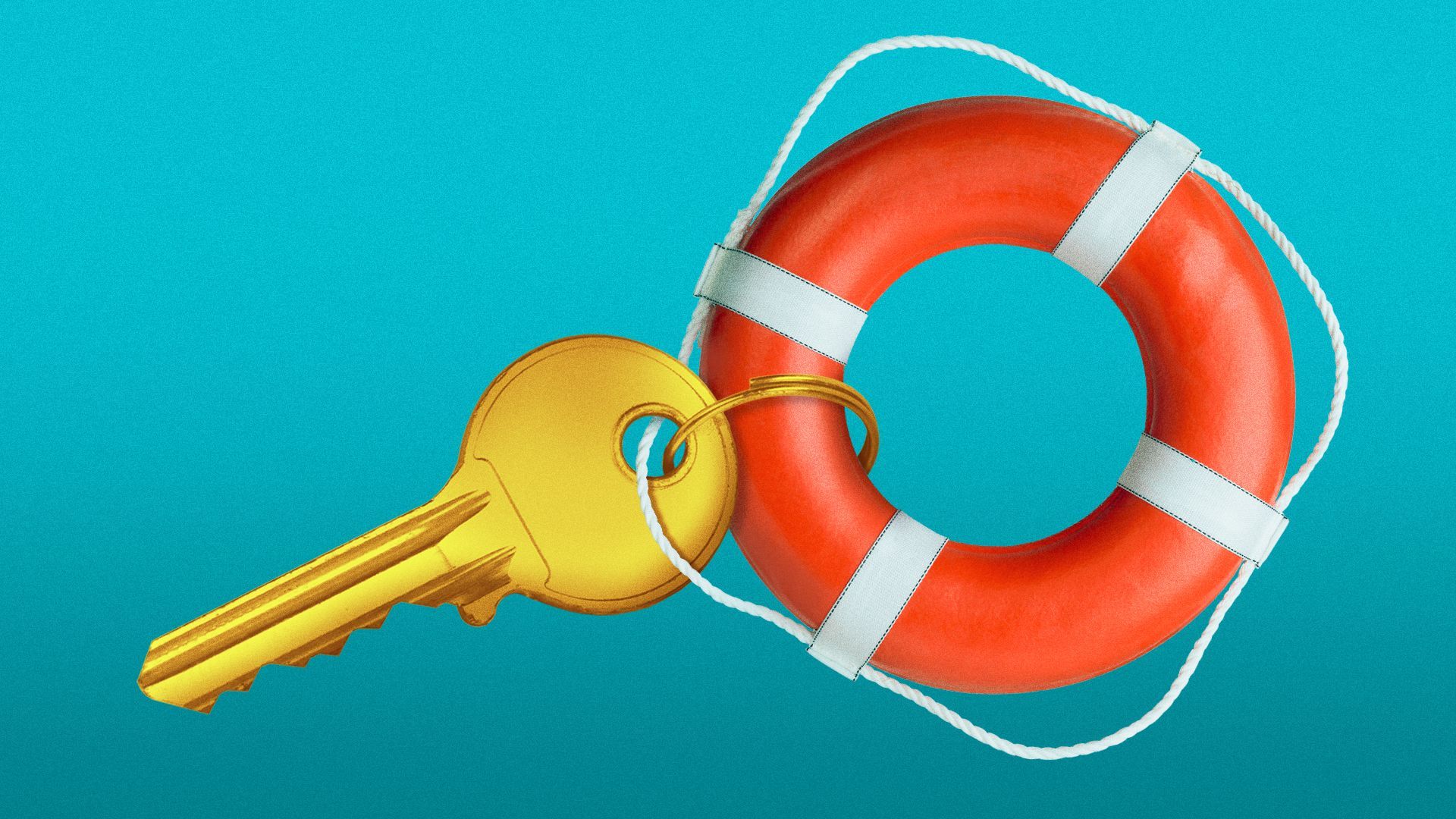 Illustration of a key hanging off of a life preserver.