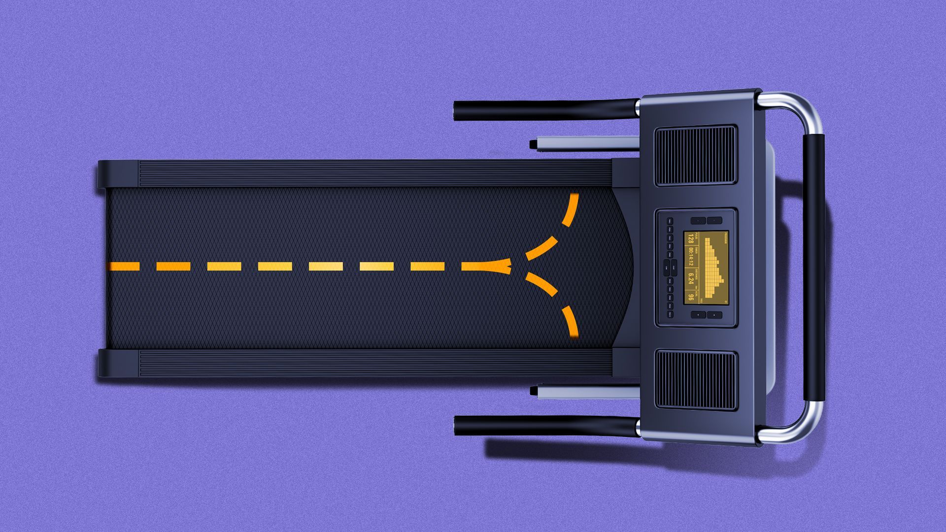 Illustration of a Conveyor Belt with a Forked Yellow Road Line in the Middle